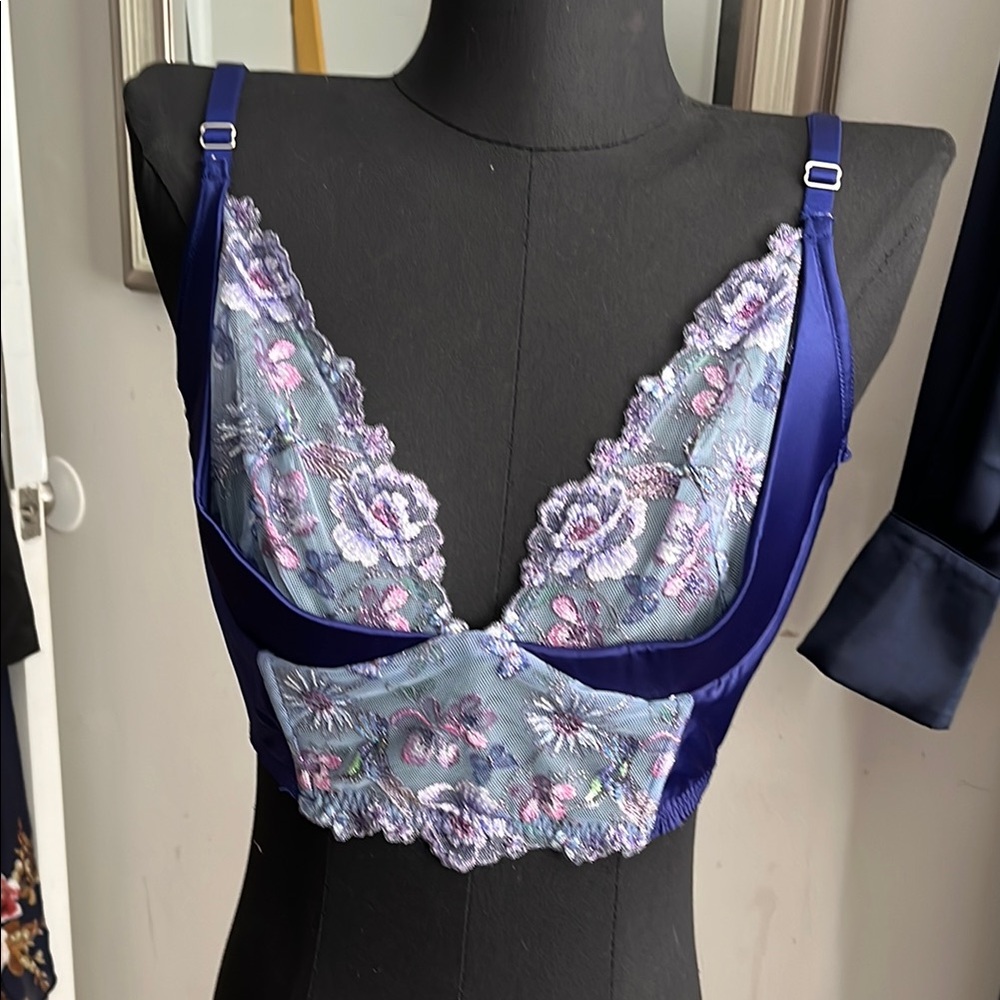 Victoria's Secret Blue and Purple Lace Bra with Underwire Support